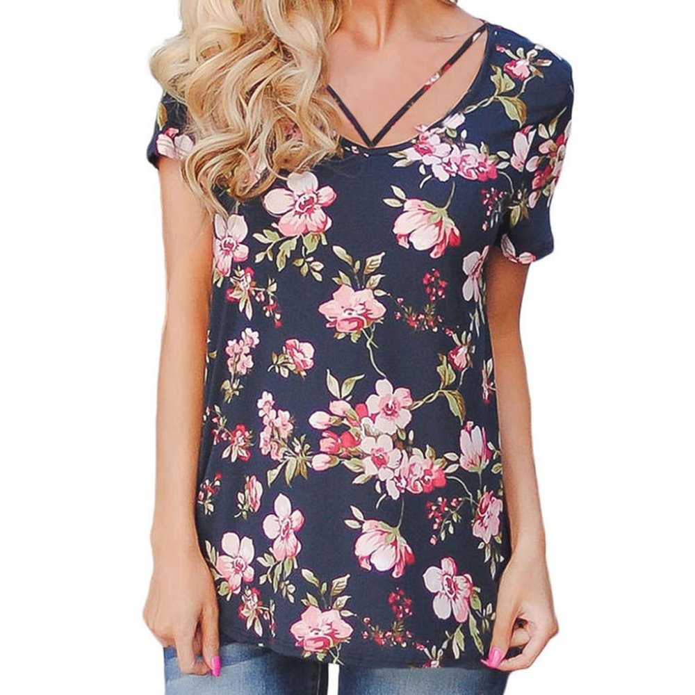 Strappy V neck floral top